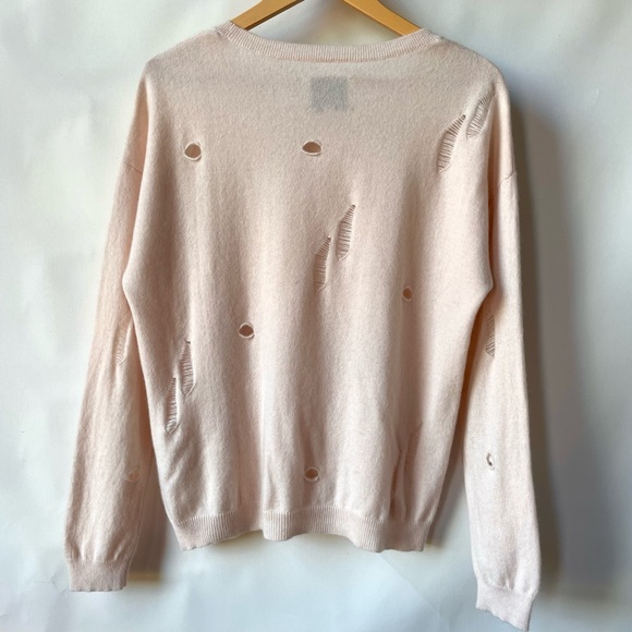 Distressed 100% Cashmere Sweater Lightweight by Fine Paris Light Pink Pure Small - Picture 5 of 9